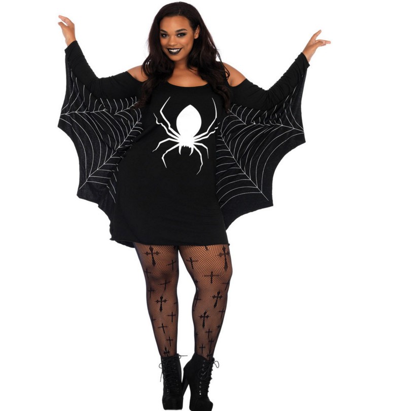 BY89052-2 Spider Costume Women White Spiderweb Jersey Tunic Dress Plus size